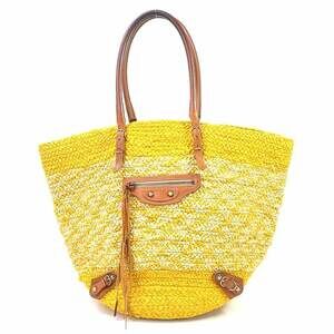 Balenciaga handbag basket bag raffia leather yellow Beige Tan brown